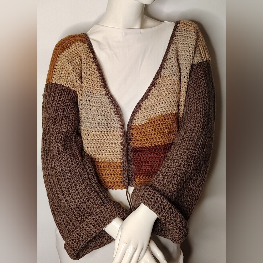 Boho Vintage Hand Knit Sweater Shrug Handmade Sz XL